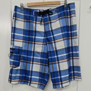 Hurley Blue and White Checkered Board Shorts